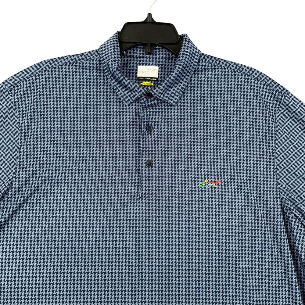 Greg Norman Performance Golf Polo Shirt Mens XL Houndstooth Play Dry Blue Sport